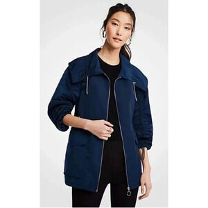 Ann Taylor Anorak Jacket Navy Blue Blue Zip Size XS